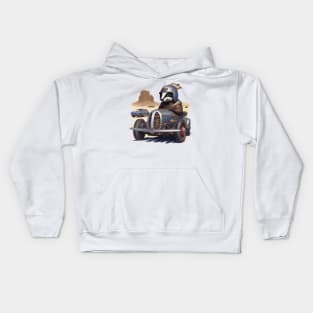 a badger racing a car across the desert Kids Hoodie